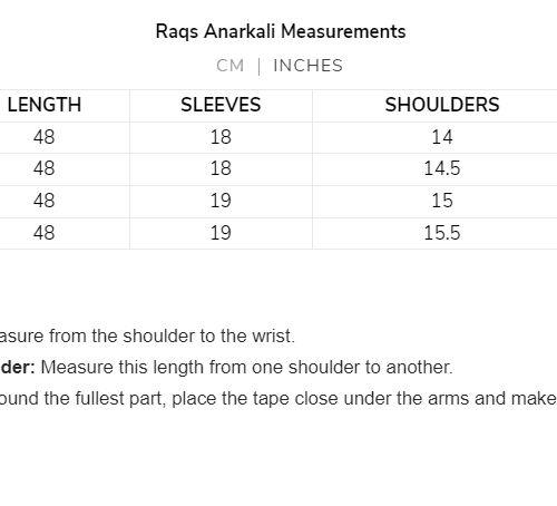 Raqs SizeChart