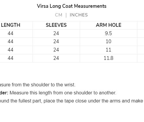 VirsaCoat SizeChart 3d9cc23e 7e9b 433e b2d5 483c6ee94caa